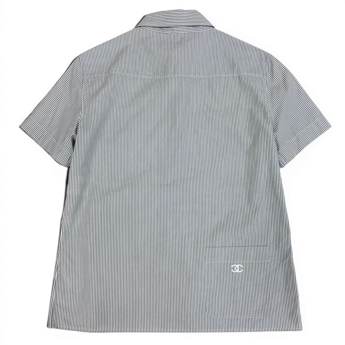 Chanel CC Logo Short Sleeve Striped Shirt 38 Gray White Cotton — view 2