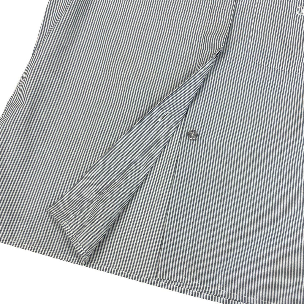 Chanel CC Logo Short Sleeve Striped Shirt 38 Gray White Cotton — view 4