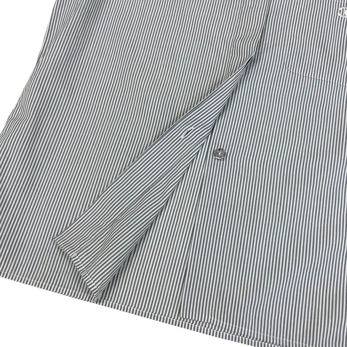 Chanel CC Logo Short Sleeve Striped Shirt 38 Gray White Cotton — view 4