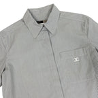 Chanel CC Logo Short Sleeve Striped Shirt 38 Gray White Cotton — view 3