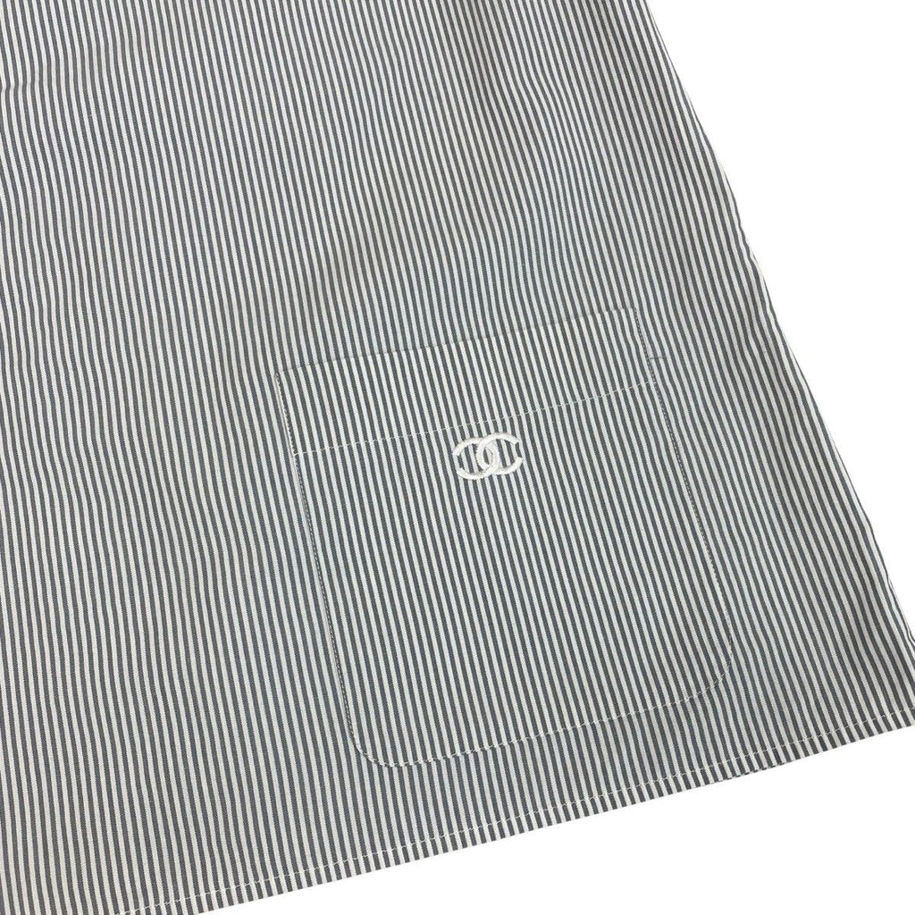 Chanel CC Logo Short Sleeve Striped Shirt 38 Gray White Cotton — view 7