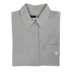 Chanel CC Logo Short Sleeve Striped Shirt 38 Gray White Cotton — view 5