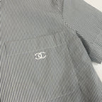 Chanel CC Logo Short Sleeve Striped Shirt 38 Gray White Cotton — view 6