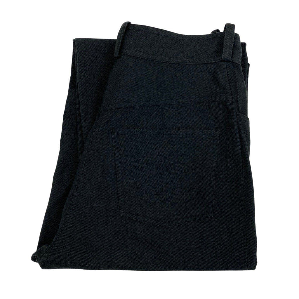 Chanel CC Logo Embroidery Black Denim Pants 36 — view 7