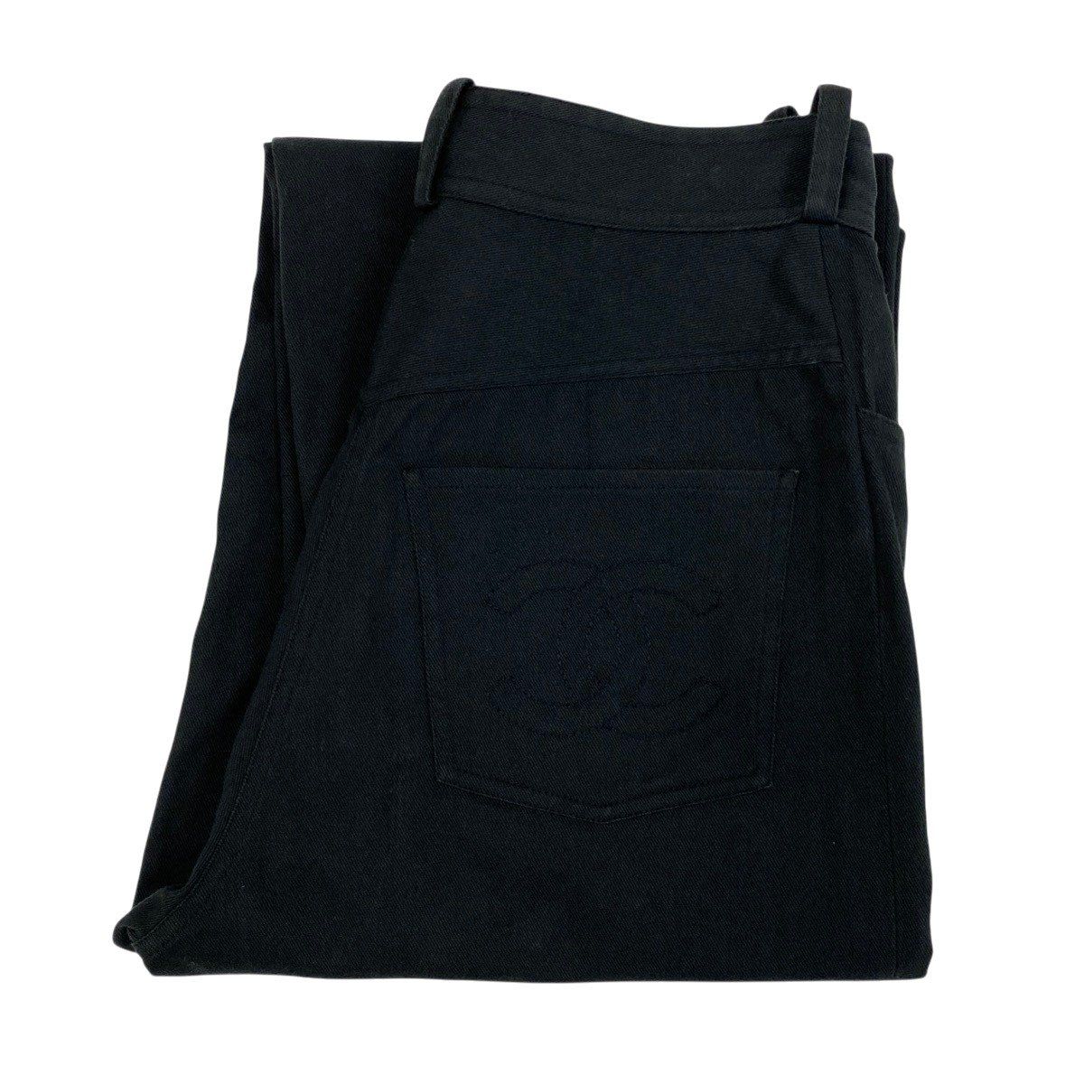 Chanel CC Logo Embroidery Black Denim Pants 36 — view 7