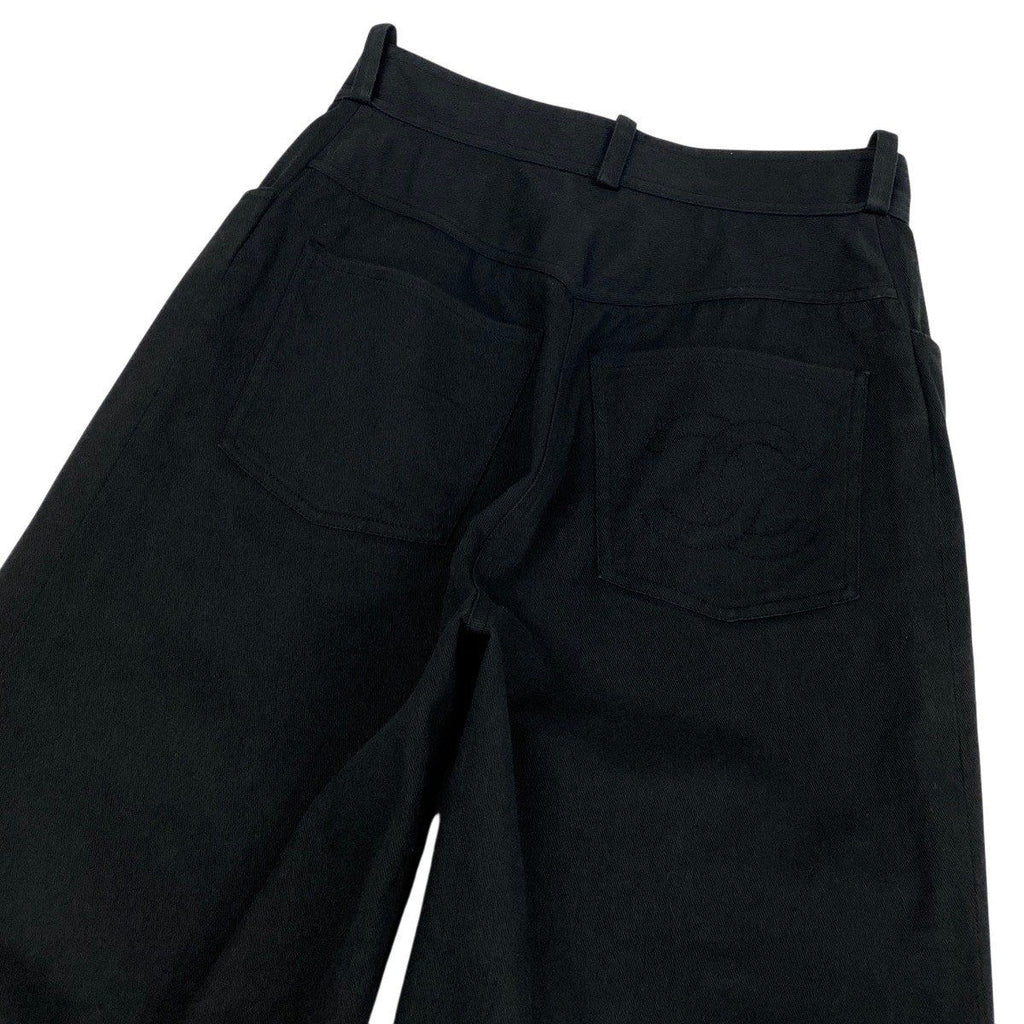 Chanel CC Logo Embroidery Black Denim Pants 36 — view 5