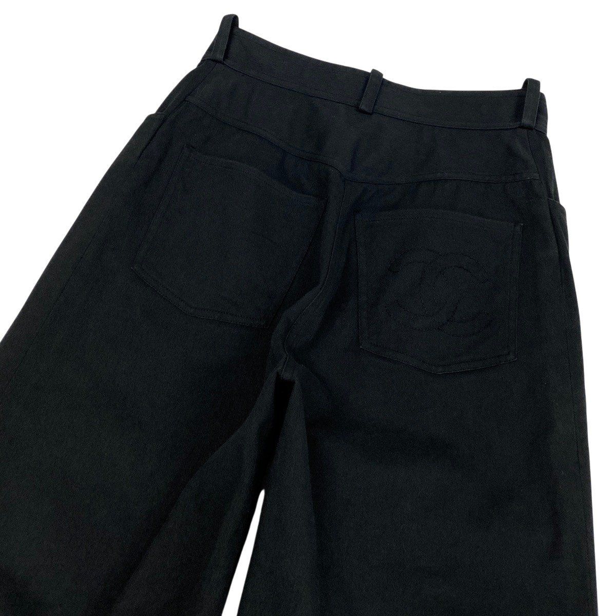 Chanel CC Logo Embroidery Black Denim Pants 36 — view 5