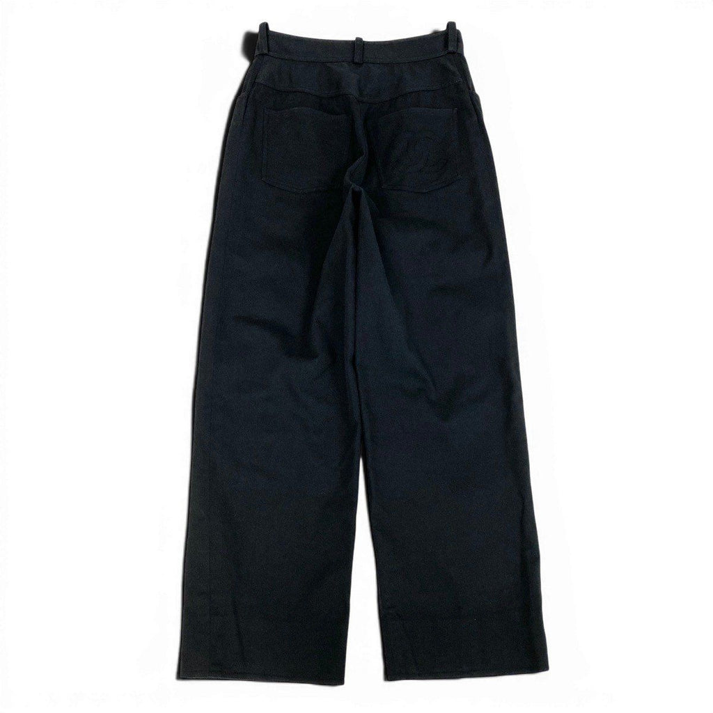 Chanel CC Logo Embroidery Black Denim Pants 36 — view 3