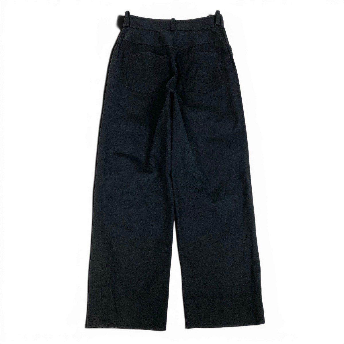 Chanel CC Logo Embroidery Black Denim Pants 36 — view 3