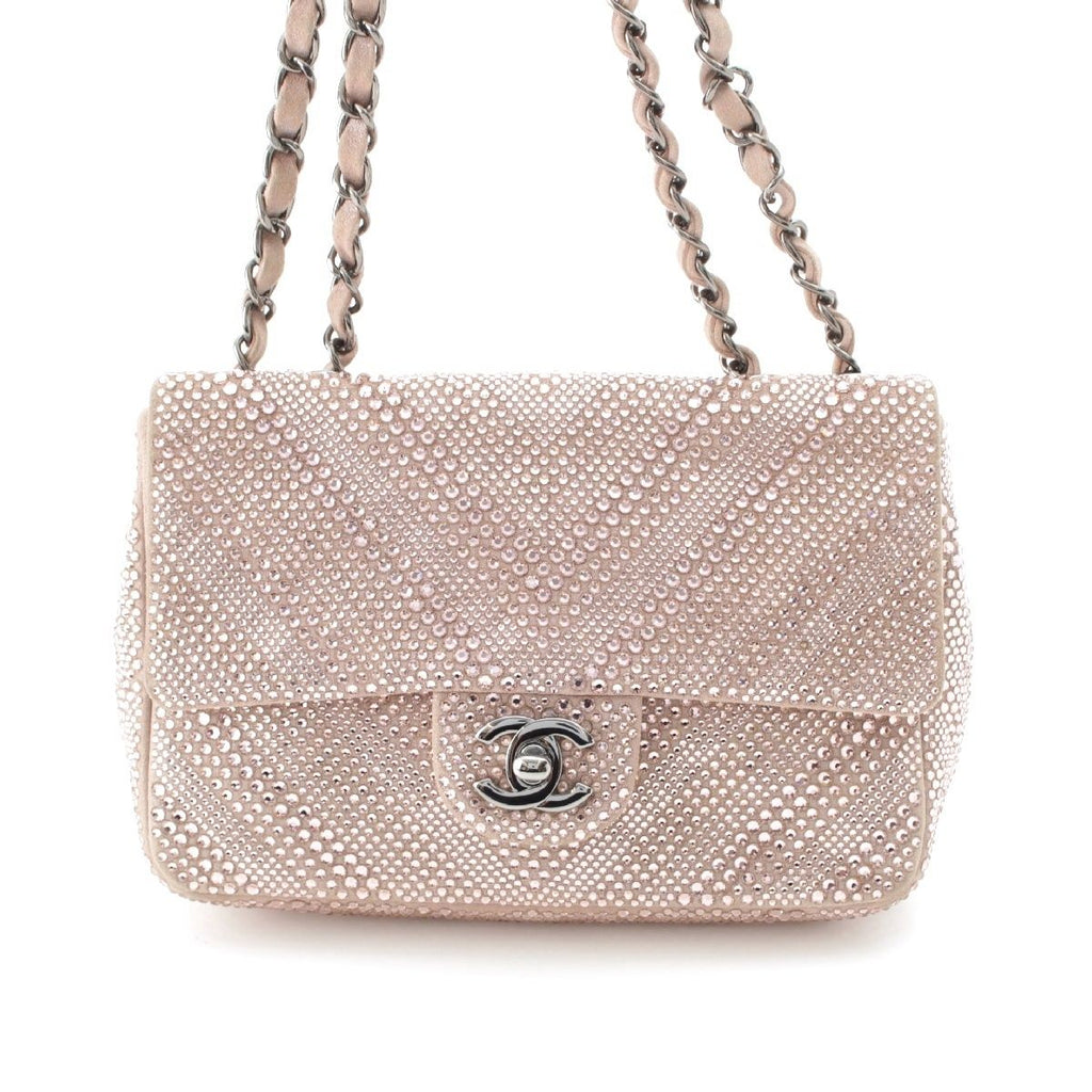 Chanel Rhinestone CC Logo Turnlock Swarovski Chain Shoulder Bag Pink