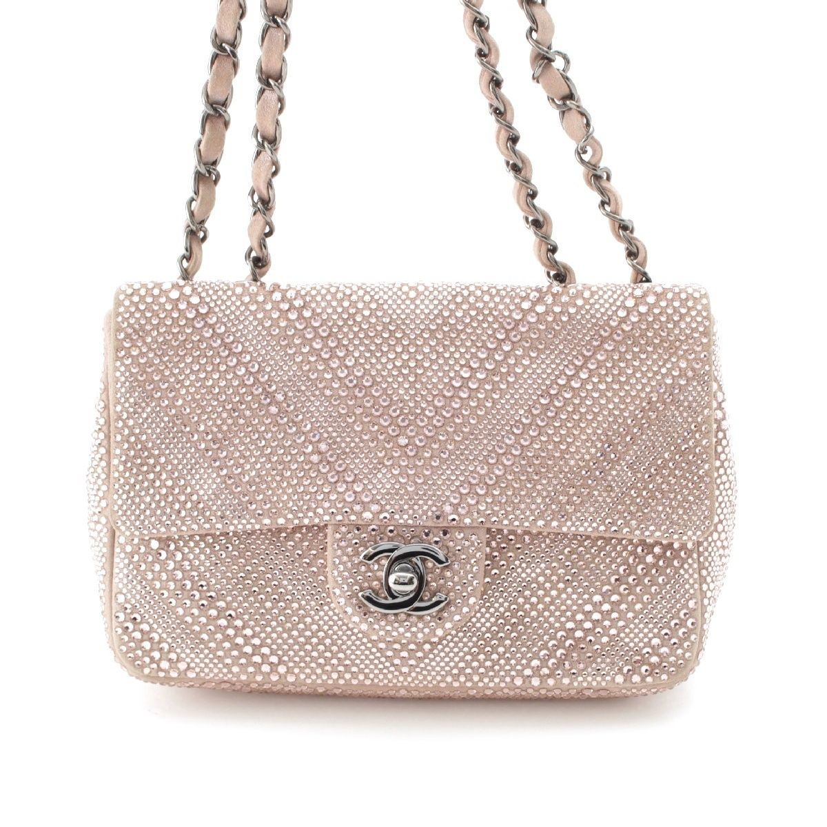 Chanel Rhinestone CC Logo Turnlock Swarovski Chain Shoulder Bag Pink