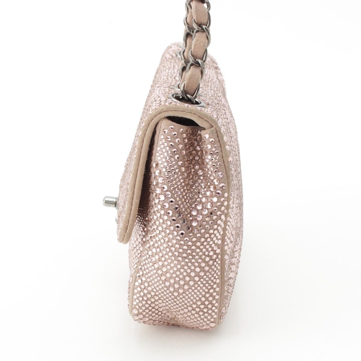 Chanel Rhinestone CC Logo Turnlock Swarovski Chain Shoulder Bag Pink — view 3