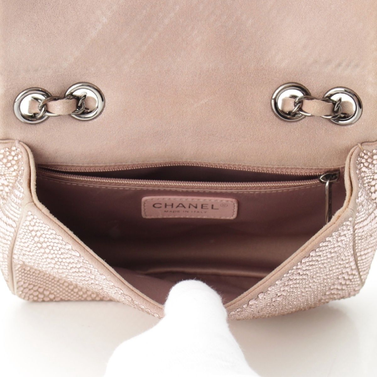 Chanel Rhinestone CC Logo Turnlock Swarovski Chain Shoulder Bag Pink — view 6