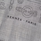 Hermes Cashmere Silk Horse Tack Pattern Large Shawl Scarf Gray — view 7