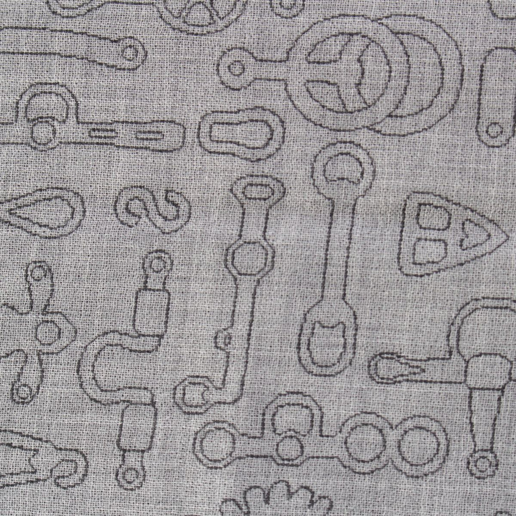 Hermes Cashmere Silk Horse Tack Pattern Large Shawl Scarf Gray — view 4