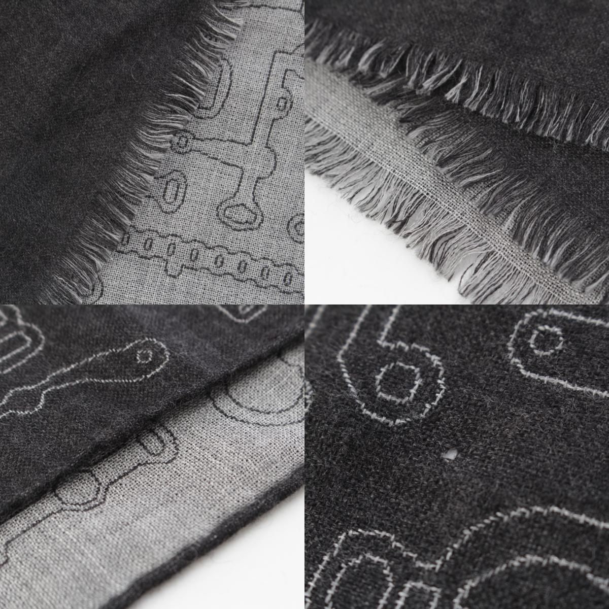 Hermes Cashmere Silk Horse Tack Pattern Large Shawl Scarf Gray — view 8
