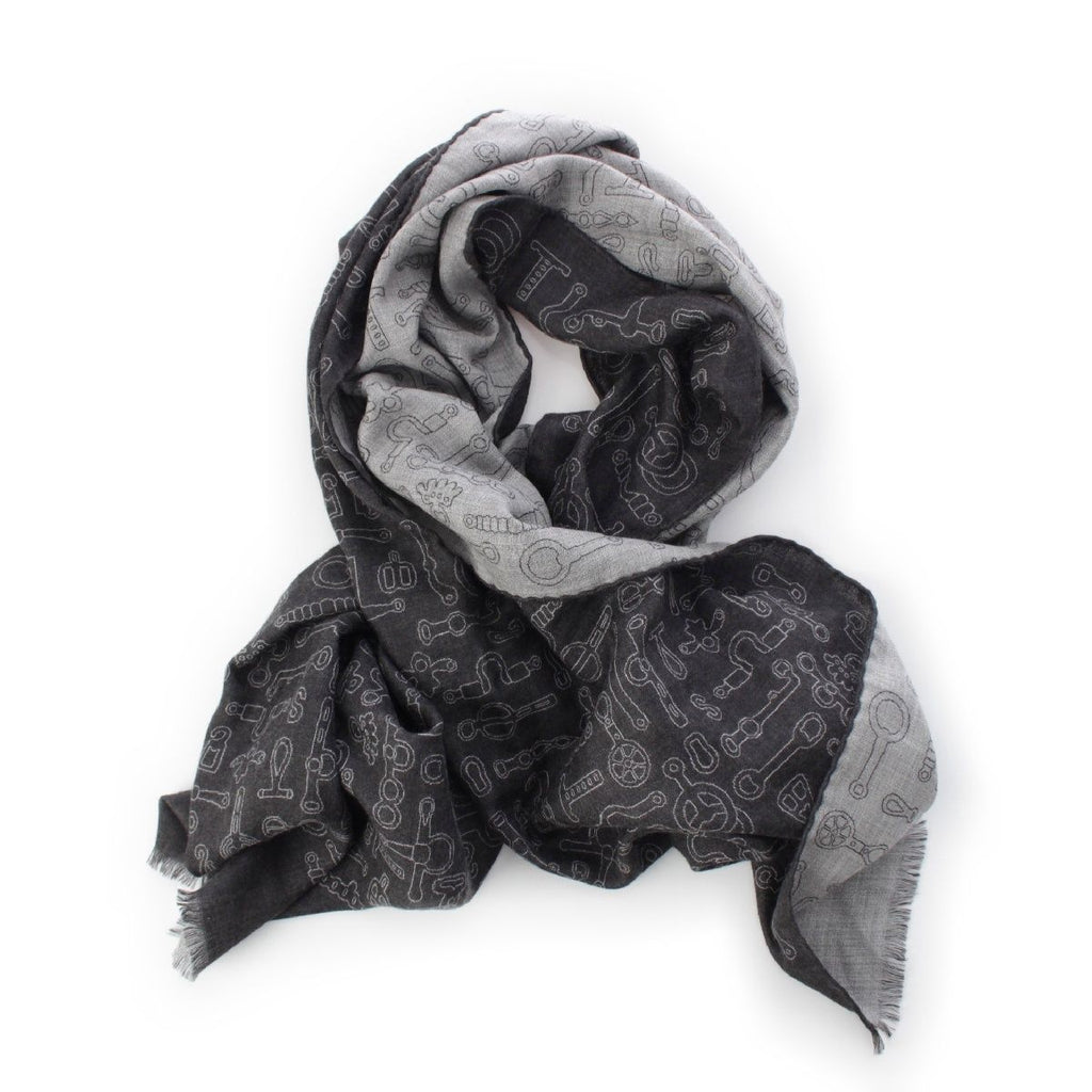 Hermes Cashmere Silk Horse Tack Pattern Large Shawl Scarf Gray — view 3