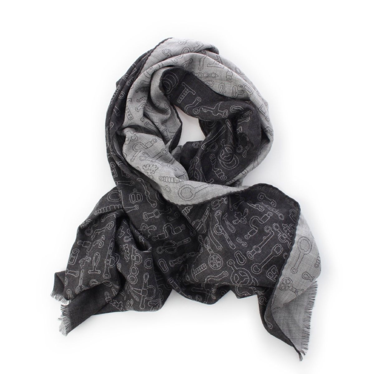 Hermes Cashmere Silk Horse Tack Pattern Large Shawl Scarf Gray — view 3