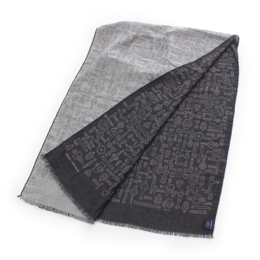 Hermes Cashmere Silk Horse Tack Pattern Large Shawl Scarf Gray — view 2