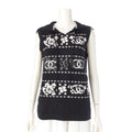 Chanel Cashmere Cotton CC Logo Clover Hoodie Knit Vest Top Black White 38