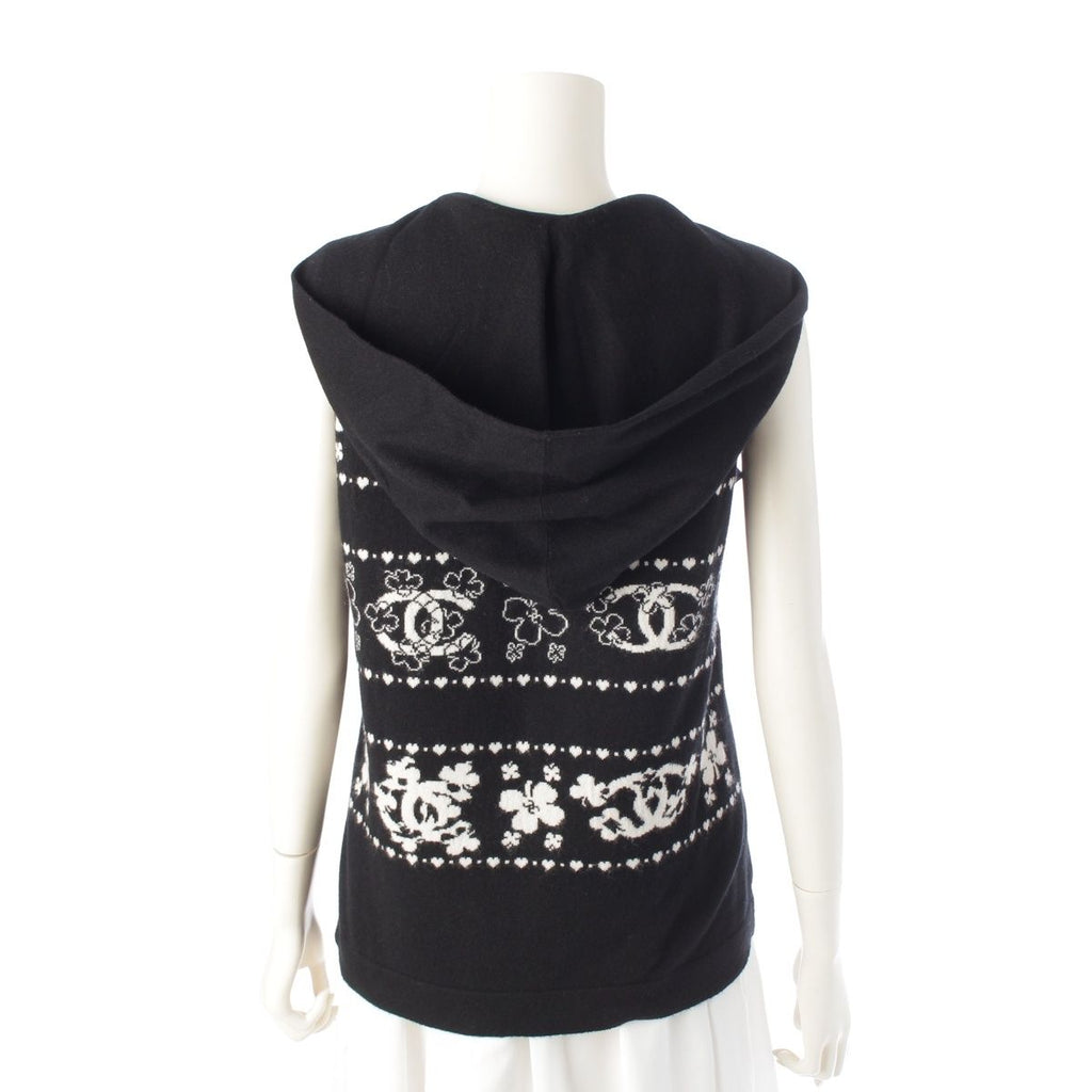 Chanel Cashmere Cotton CC Logo Clover Hoodie Knit Vest Top Black White 38 — view 4