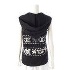 Chanel Cashmere Cotton CC Logo Clover Hoodie Knit Vest Top Black White 38 — view 4