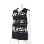 Chanel Cashmere Cotton CC Logo Clover Hoodie Knit Vest Top Black White 38 — view 2