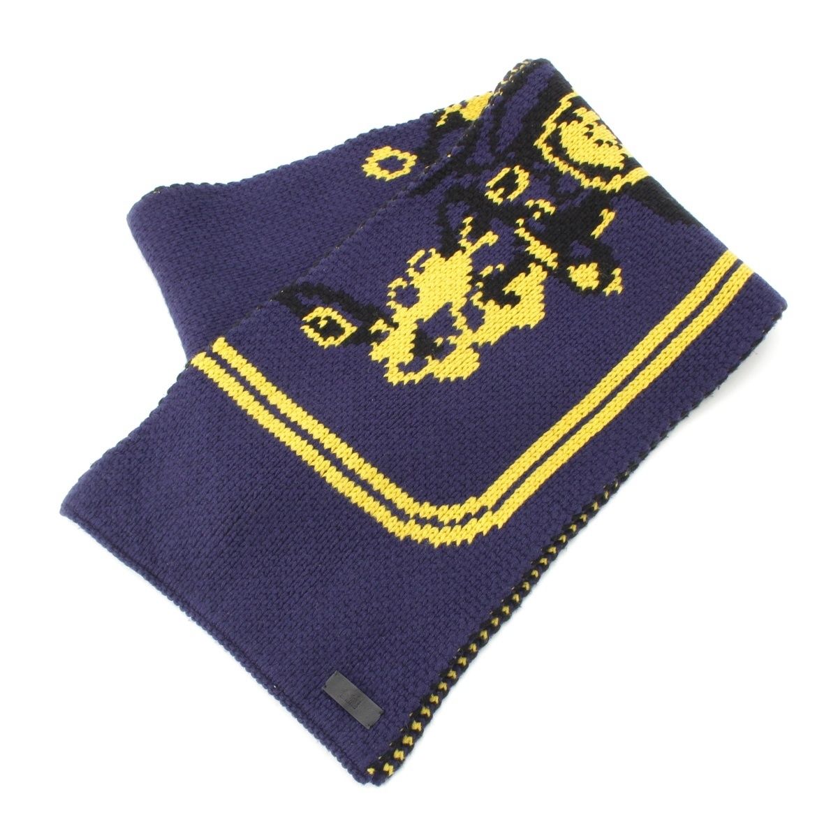 Hermes Bride de Gara Cashmere Ceremonial Bridle Long Knit Scarf Navy Yellow