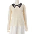 Dior Alpaca Silk Cashmere Collar Lace Sweater Knit Top White Black 36