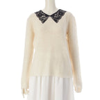 Dior Alpaca Silk Cashmere Collar Lace Sweater Knit Top White Black 36