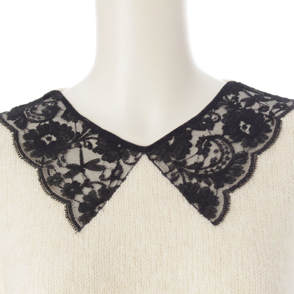 Dior Alpaca Silk Cashmere Collar Lace Sweater Knit Top White Black 36 — view 5