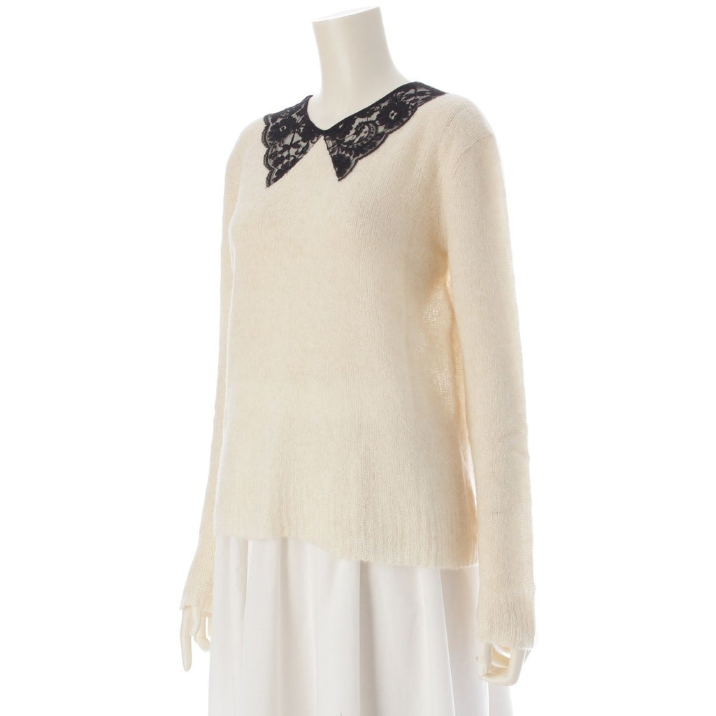 Dior Alpaca Silk Cashmere Collar Lace Sweater Knit Top White Black 36 — view 2