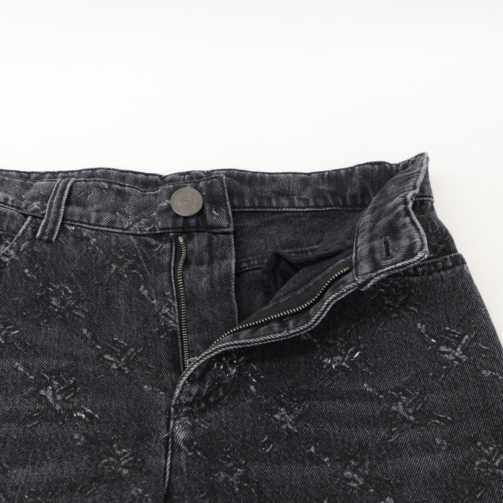 Chanel CC Logo Button Quilted Zip Fly Denim Pants 34 — view 5