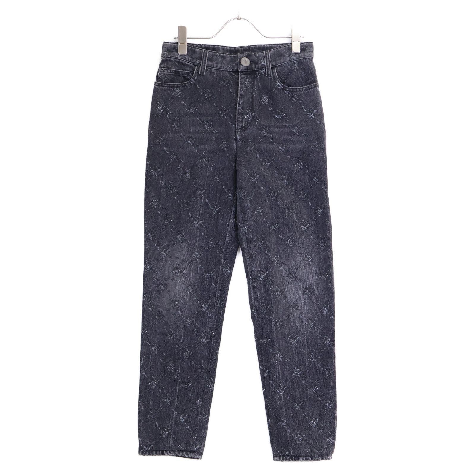 Chanel CC Logo Button Quilted Zip Fly Denim Pants 34