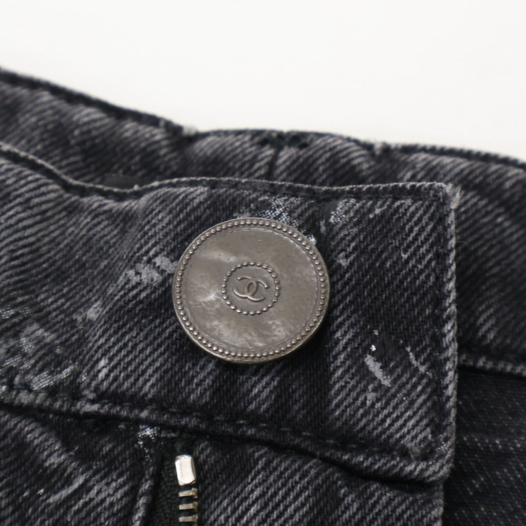 Chanel CC Logo Button Quilted Zip Fly Denim Pants 34 — view 6