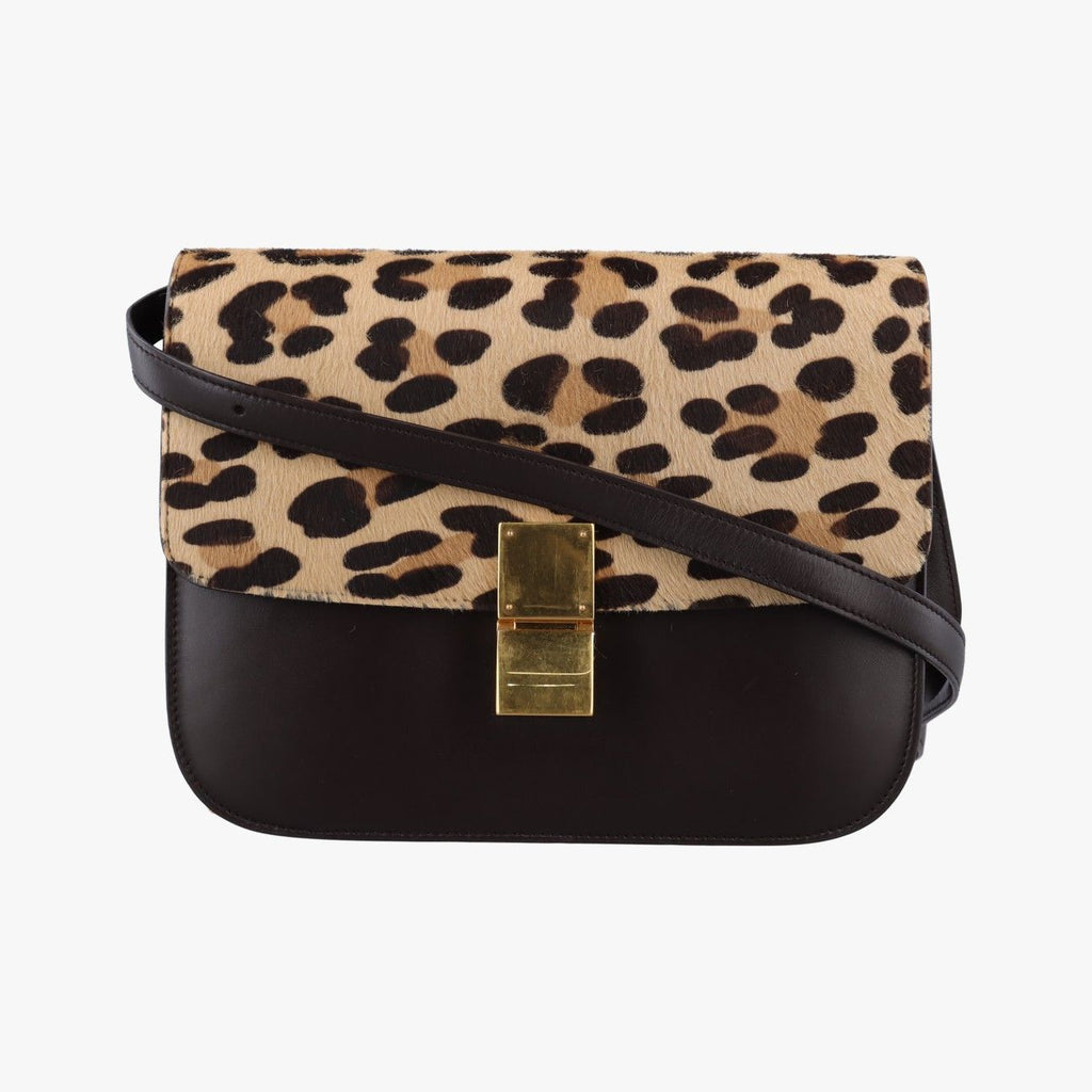 Celine Classic Box Leopard Dark Brown Box Calf Hair Shoulder