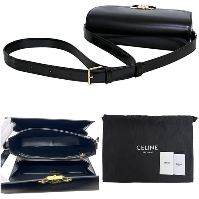Celine Shoulder Bag Classic Calf Triomphe Leather Black — view 3