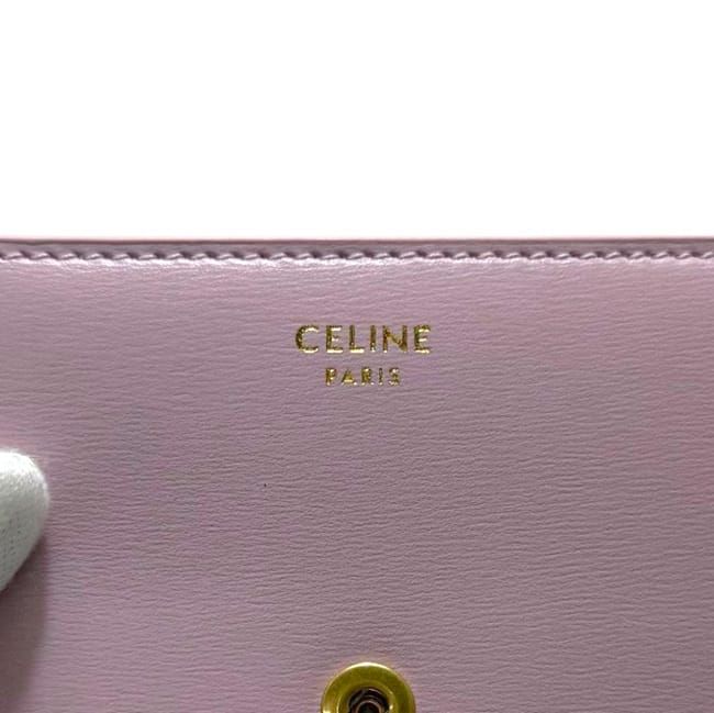 Celine Trifold Wallet Small Flap Triomphe Leather Shiny Calf Skin Pink Compact — view 6