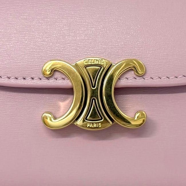 Celine Trifold Wallet Small Flap Triomphe Leather Shiny Calf Skin Pink Compact — view 7