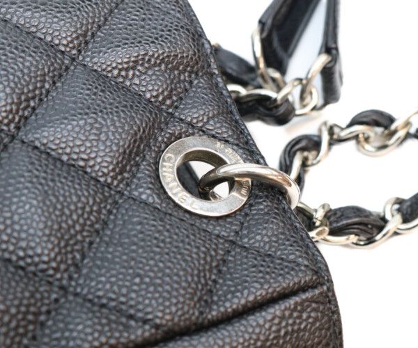 Chanel Black Caviar Silver Petite Shopping Tote PST — view 7