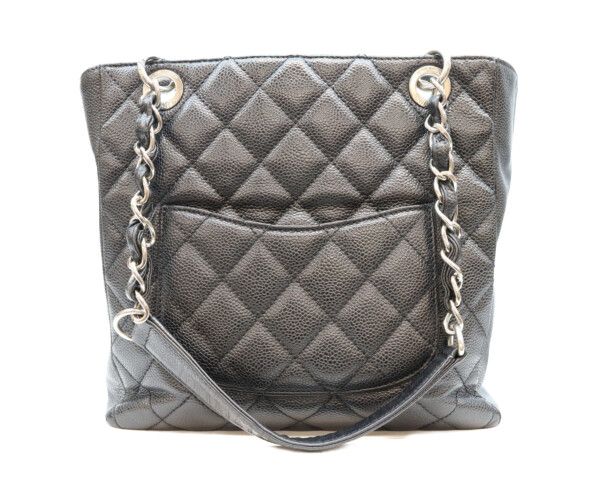 Chanel Black Caviar Silver Petite Shopping Tote PST — view 3