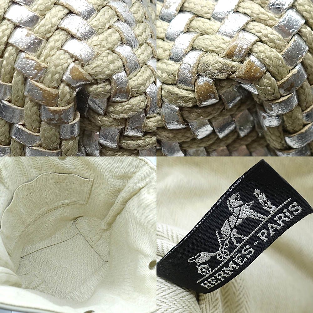 Hermes Bag Cabas Chennai PM Beige Silver M Toki Polyester Leather — view 6