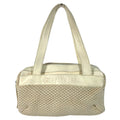 Chanel Shoulder Bag Logo Leather Canvas Beige