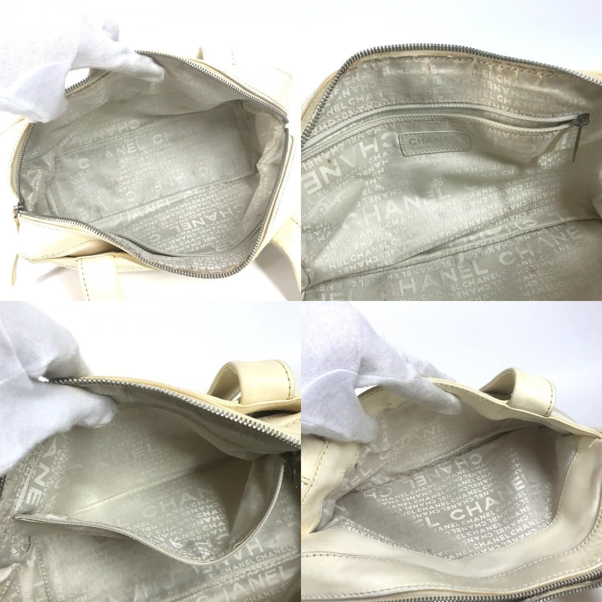 Chanel Shoulder Bag Logo Leather Canvas Beige — view 8