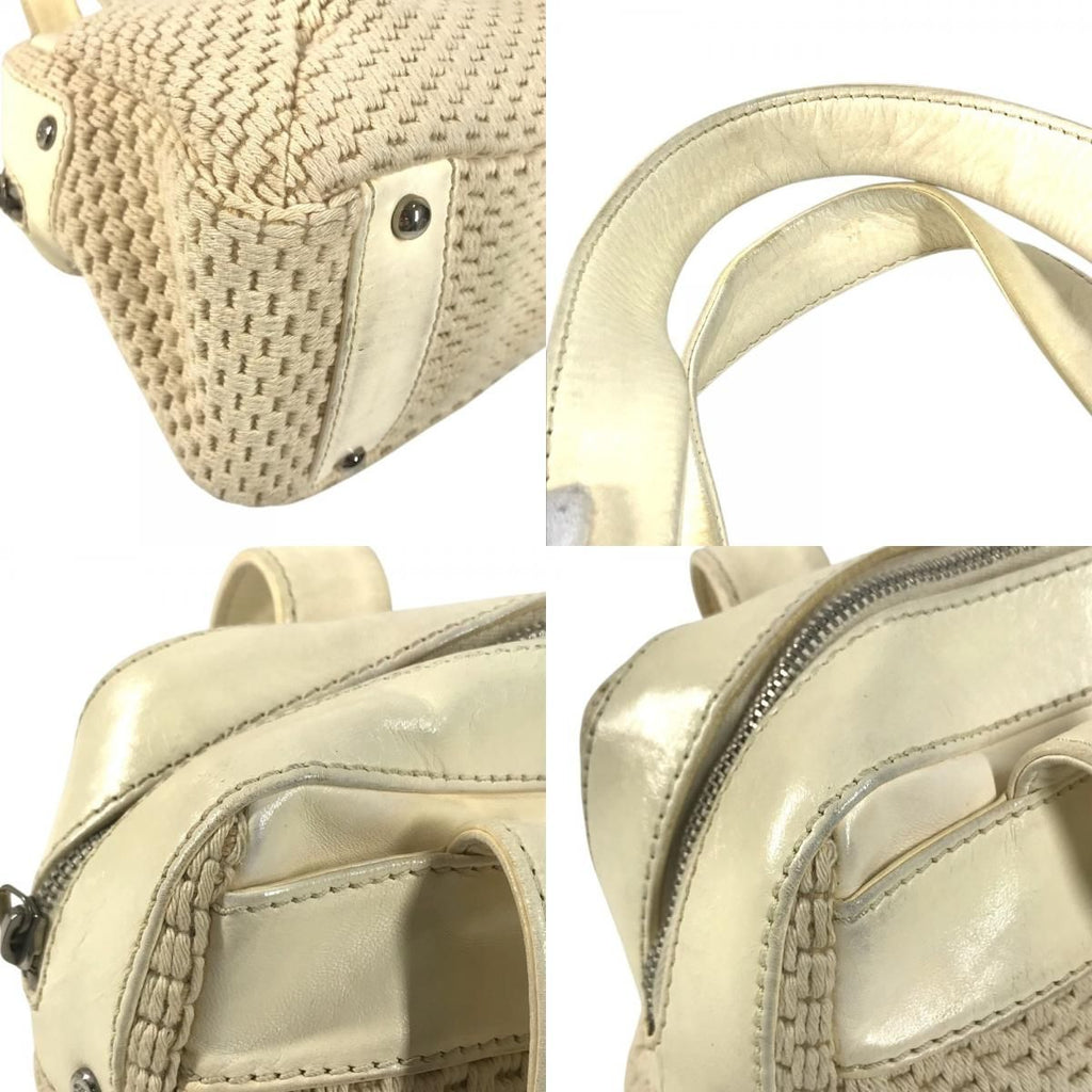 Chanel Shoulder Bag Logo Leather Canvas Beige — view 7