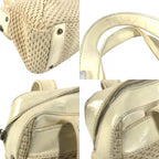 Chanel Shoulder Bag Logo Leather Canvas Beige — view 7