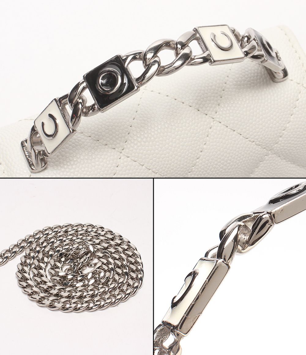 Chanel Mini Chain Shoulder Bag Clutch Crossbody Silver Quilted Caviar Leather — view 8