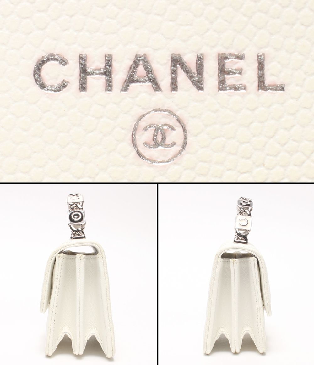 Chanel Mini Chain Shoulder Bag Clutch Crossbody Silver Quilted Caviar Leather — view 4