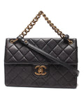 Chanel 2-Way Chain Shoulder Bag Gold Quilted Caviar Leather