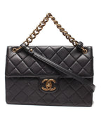 Chanel 2-Way Chain Shoulder Bag Gold Quilted Caviar Leather